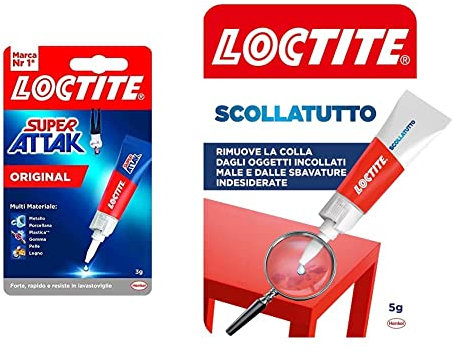 Loctite Super Attak Original, Colla liquida trasparente, Colla forte istantanea & Scollatutto, Rimuovi colla in tubetto per tutte le superfici, 1x5g