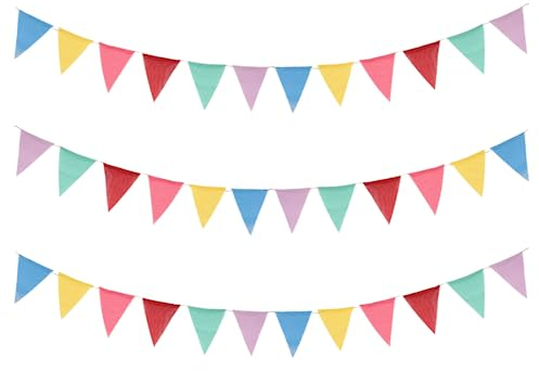 Wimpelkette Outdoor Wetterfest,3 Stück Wimpel Girlande, Wetterfest Stoff Draußen, Wimpelkette Geburtstag für Girlande Klassenzimmer Deko,Einschulung Party Hochzeit Festival(3 Stück 12M)