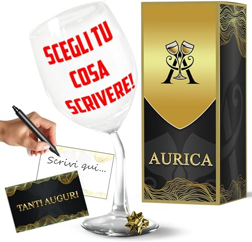 Aurìca Calice Vino Personalizzato Piegato Idee Regalo per Donna E Uomo Originali - Calici Vino Divertenti - Gadget Compleanno Uomo E Donna (AUGURI)