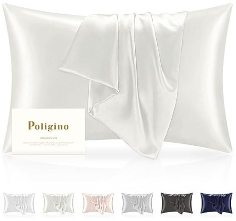 Poligino Seide Kissenbezug 100% Seide 50x80cm,Superweicher Seidenkissenbezug 22 Momme,Allergiearme Kissenbezüge zum Schutz von Haar und Haut,1Stück Atmungsaktiver Kissenbezug,Beige