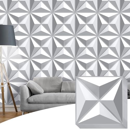 Sasylvia 24 Pcs 19.7'' x 19.7'' 3D Wall Panels for Interior Wall Decor, Modern PVC Textured Wall Panels White Accent Wall Covering Panels for Gaming Room Bedroom Office Shopping Center, 64 Sq Ft