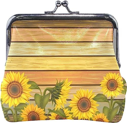 Porte-Monnaie en Bois rétro Tournesol, Pochette d'argent rétro avec Boucle Kiss-Lock, Sac Portefeuille Porte-Cartes pour Femmes et Filles