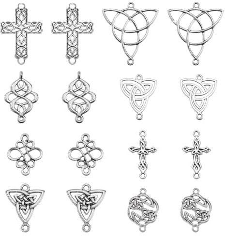 SUNNYCLUE 1 Box 48 Stück 8 Stile Keltische Charms Silber Keltischer Knoten Charm Bulk Antik Legierung Irisches Kreuz Dreifaltigkeitsglieder Verbindungsknoten Charms Für Die Schmuckherstellung Charm Ha