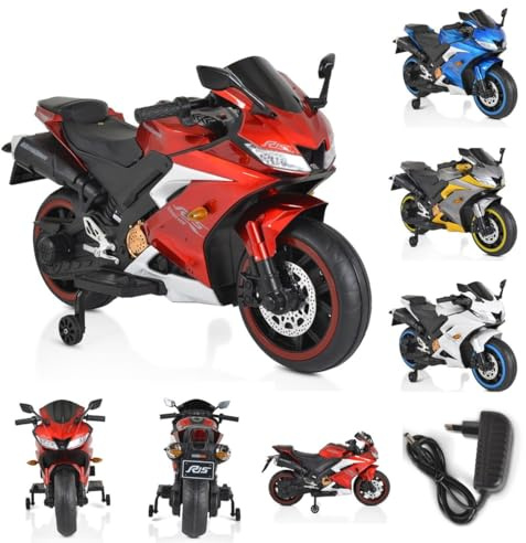 Moni Kinder Elektromotorrad Motocross MP3-Funktion Bluetooth Stützräder Lichter rot