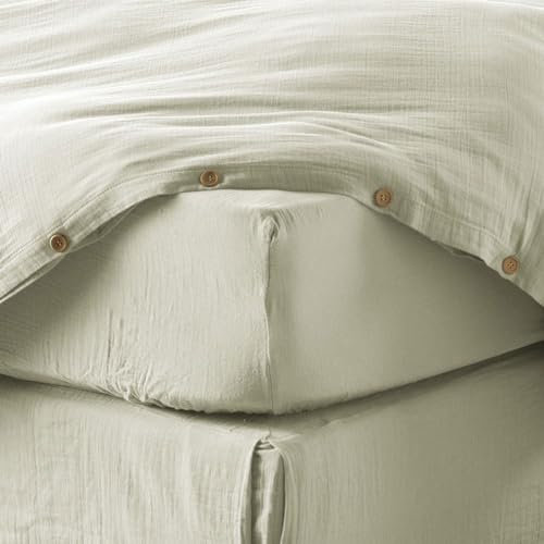 Drap Housse 180x200 cm en Gaze de Coton Vert d’Eau