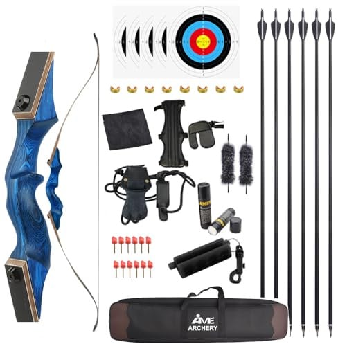 Generisch 60 Schwarzer Jäger Original Recurve Bogen Set Amerikanischer Jagd-Langbogen Bogenschießen Holzbogen 20-60lbs Rechts/Linkshänder für Bogenschießen Jagd Schießen Praxis