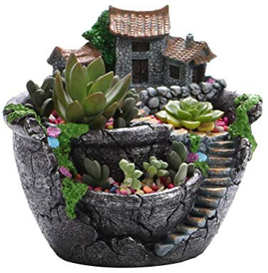 kikumi Pflanztopf Sukkulenten Pflanzen Topf mit Süßigkeitenhaus Blumenkorb Pflanzgefäß Topf Gartendekoration (Silber)