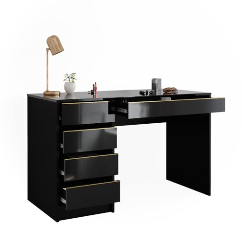 Vicco Schminktisch Sherry, Kosmetiktisch, Schwarz Hochglanz, 120 cm ohne Spiegel
