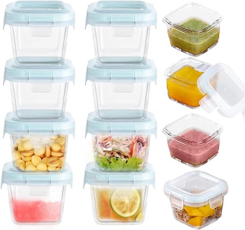 Lot de 12 boîtes de conservation en verre pour aliments pour bébé de 170 g avec couvercles hermétiques de verrouillage pour collations, avoine de nuit, condiments, salade, vinaigrette, sauce,