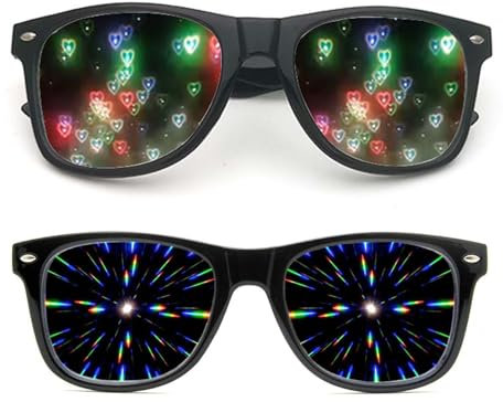 MUYAPAY 2 Stück Diffraction Glasses, Party Brille, Rave Brille, Lustige Sonnenbrille für Kostümfest Fasching Musikfestivals Party Bar Feuerwerk Musik im Freien Party Club Nachtclub