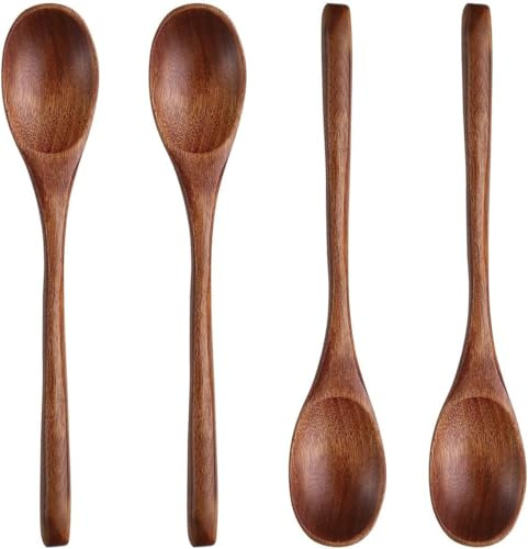MIUPOO Long handle Wooden Spoon for Mixing Coffee Tea Jam and Bath Salt in Kitchen, Environmentally Friendly Table Spoon, 8.6 Inches.