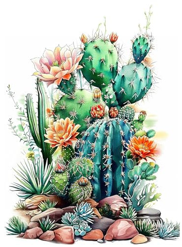 KEYIFA 5D DIY Diamond Painting Art Kit für Erwachsene Kaktus, DIY Diamant Painting Bilder Art Kristall Set, Diamond Painting Zubehör Sukkulente Full Drill Bilder, Home Wand Dekor 30x40cm