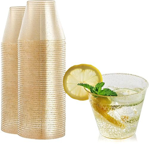 KAWASIMAYA 25 Pezzi 270ml / 9oz Bcchieri Cocktail Plastica Bicchieri Vino Plastica Cocktail Bicchieri Caffe Plastica Bicchieri Plastica Rigida Lavabili Bicchieri di Plastica Durai (Oro)
