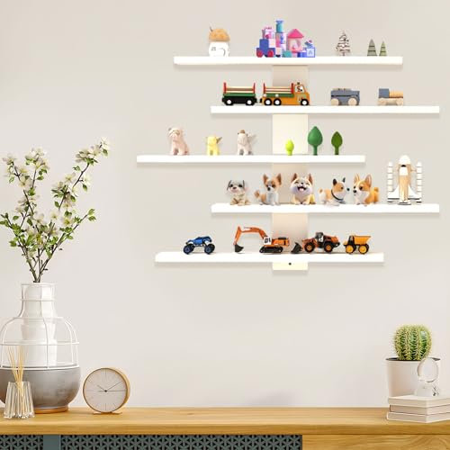 Yabound Wandregal Weiße, 5 Stöckiges Schweberegal Hängeregal, DIY Tonie Regal, Dekorative Regalbrett für Sammlerstücke, Figuren, Schnapsgläser, Mini-Dekorationen