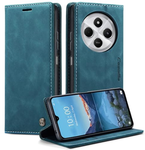 Cracedily Coque pour Xiaomi Redmi 14C Pochette, Etui Protection Housse Premium en Cuir PU, Etui à Rabat Pochette de Portefeuille Étui pour Redmi 14C Case, Bleu Vert