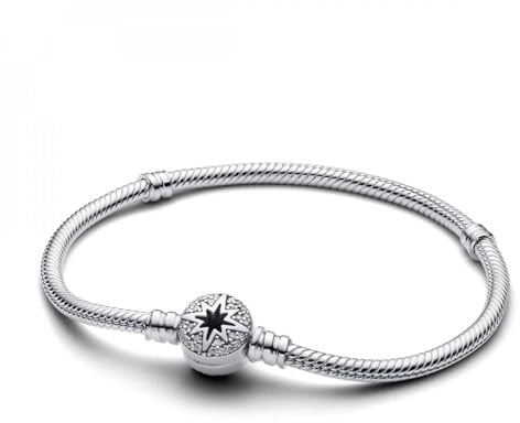PANDORA Moments Schlangen-Gliederarmband mit Polarstern-Verschluss aus Sterling Silber mit Zirkonia, Kompatibel Moments Charms, Größe: 19 cm, 593584C01-19