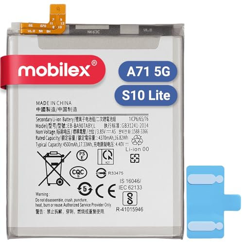 MOBILEX® Batteria interna per Samsung Galaxy S10 Lite / A71 5G (EB-BA907ABY / EB-BA907ABYL) Ricambio | 4500mAh - OEM | Capacità originale