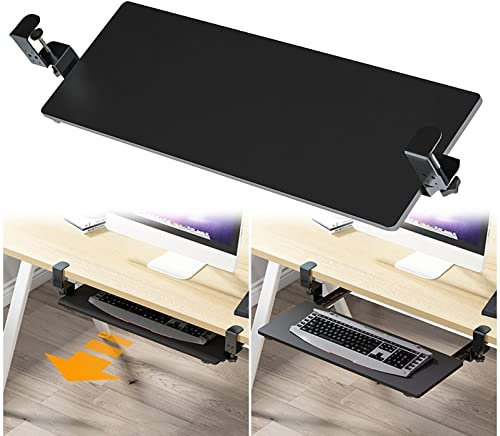 Adjustable Clamp On Keyboard Tray with Slide Rail Easy Pull Out Platform for Home Office Desk Extension Height Adjustable and No Drilling Required