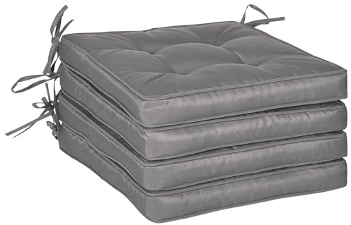 Outsunny Conjunto de Cojines para Sillas de Comedor 42x42x5 cm Juego de 4 Piezas Cojines para Sillas de Jardín Impermeable con 2 Amarres de Fijación Gris Oscuro