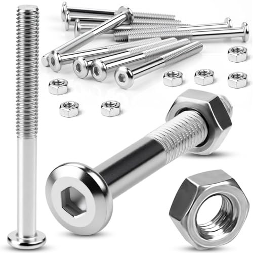 TXXATX Viti a testa bombata M8 x 80 mm con dadi, 10 set di viti a testa bombata a testa piatta in acciaio inox con dadi, argento, viti a esagono incassato per legno, montaggio banco da lavoro fai da