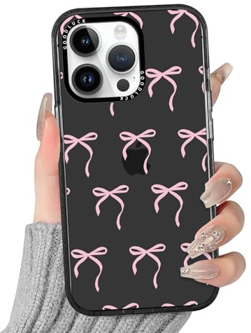 Yirlbey Transparent HandyHülle für iPhone 11 Pro Hülle, Aesthetic Rosa Schleifen Muster Bunt Design Mädchen Geschenk Schutzhülle, Silikon PC-Rückseite Case Cover für iPhone 11 Pro 5,8,Schwarz