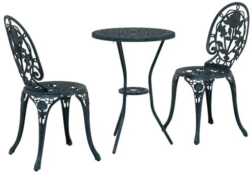 vidaXL Green Cast Iron Outdoor Dining Set - Small 2-Seater Balcony and Garden Patio Table with Chairs