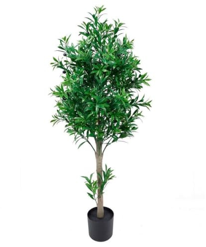 LOLAhome Planta Artificial Olivo para Interior y Exterior, 120 cm | Protección UV Solar, contrapeso de Cemento. Realista y elegante. Para interior, balcón, terraza. Plantas exterior
