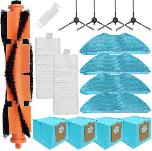 Replacement Parts for Philips Homerun Series 3000 XU3100/01, XU3110/02, XU3000/01, XU3000/02 Vacuum Cleaner Robot Vacuum Cleaner,4 Dust Bags, 4 Side Brushes, 2 Filters,1 Roller Brush, 4 Wipes