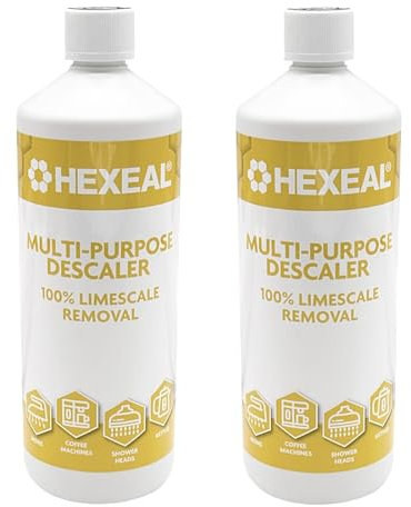 Hexeal Multipurpose Descaler 2L – 2 x 1L Bottles of Descaler for Kettles, Coffee Machines, Irons & Shower Heads – Fast Acting 100% Limescale Removal for Home Appliances