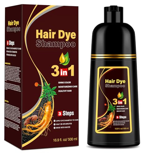Haarfarbe Dunkelbraun Haarfärbeshampoo für Männer und Frauen, Dark Brown Hair Dye Shampoo 3 in 1, Hair Color Shampoo für Graues Haar (500 ml)