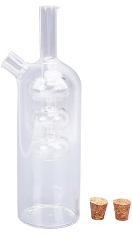 Qudinip Distributeur D'huile D'olive et de Vinaigre, Bouteille 2 en 1 en Verre à Double Bec Verseur avec Bouchons en Bois pour la Cuisine, L'huile D'olive et le Vinaigre (Style 3)