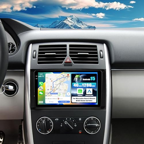 SIXWIN 4+128G Android 15 Autoradio mit CarPlay/Android Auto für Mercedes Benz A Klasse W169 W245 Viano Vito W639 Sprinter,9 Zoll HD Touchscreen mit WiFi GPS Bluetooth FM/RDS EQ+Rückfahrkamera