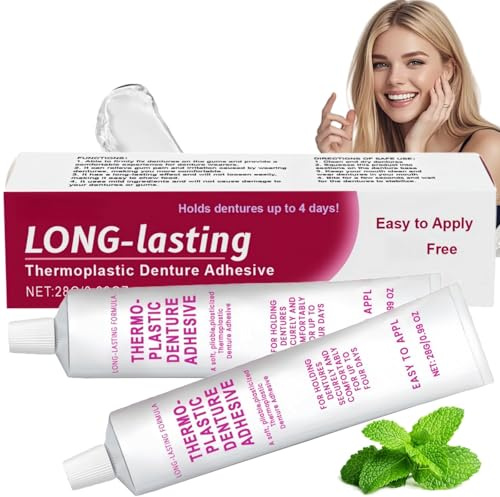 2 piezas de crema adhesiva de silicona para prótesis, adhesivos para prótesis dentales para mujeres, adhesivo seguro de larga duración, pegamento dental sin pegamento para dientes, kit Ther/mopla/stic