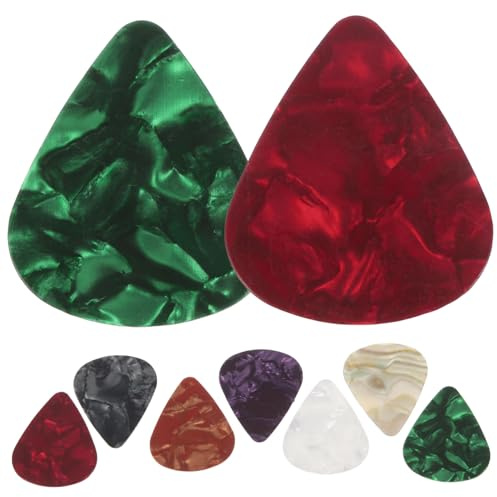 CVUTOVO 30 Stück Teiliges Gitarren plektrum Celluloid und Nylon Dreieckige Bass Akustikgitarren plektren in Verschiedenen Stärken Farblich Sortiert Leicht und Langlebig Zufällige Farbe