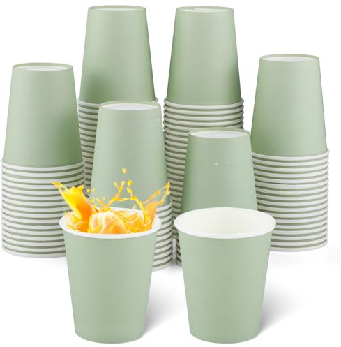 NatNarr 100 Pack Sage Green Paper Cup, 9oz Sage Green Baby Shower Cups | Disposable Paper Cups, Drinking Cup for Wedding Birthday Woodland Baby & Bridal Shower Picnic Barbecue Tea Party Supplies