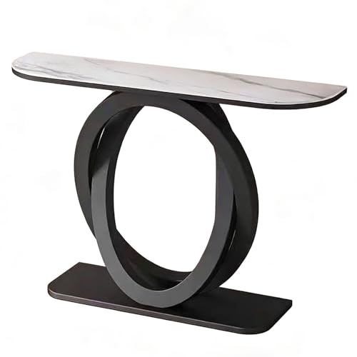 ZLLPIGLS Console Meuble avec Plateau en Marbre et Cadre Métallique, Table Console Extensible Moderne Étroit, Résistant Aux Rayures, pour Couloir, Salon ou Hall(Black1,59x11.8x31.4in)