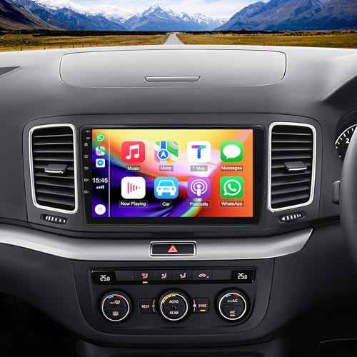 9 Zoll Autoradio mit Bildschirm für VW Sharan 2010-2022 mit 2 DIN CarPlay & Android Auto Display Bluetooth Radio Navigationsgeräte GPS Navigation Voiture FM/RDS SWC Android 14 4+64G