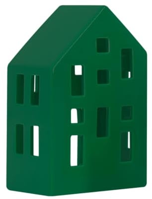 REMEMBER Teelichthaus Nyhavn Lime, H 15.6 x B 9.7 x T 6.6 cm, Dolomit Keramik – Dekoratives Kerzenhaus für Teelichter, stimmungsvolle Tisch- und Fensterdekoration (Forest)