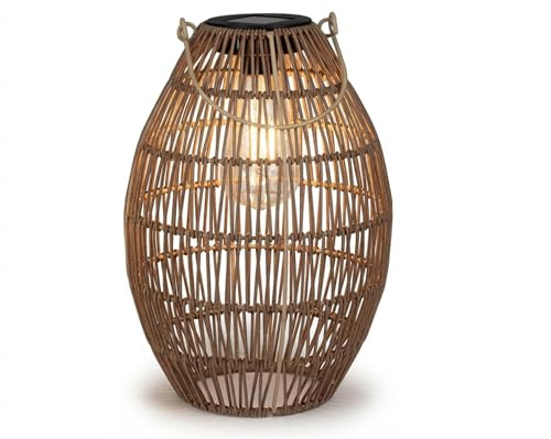 formano Solarlaterne Außen & Balkon dekorative Metall Laterne mit natürlicher Flechtoptik, warmes LED Solarlicht, IP44 - Gartenlaterne Solarleuchte Outdoor Deko Ø17 cm Höhe 23 cm