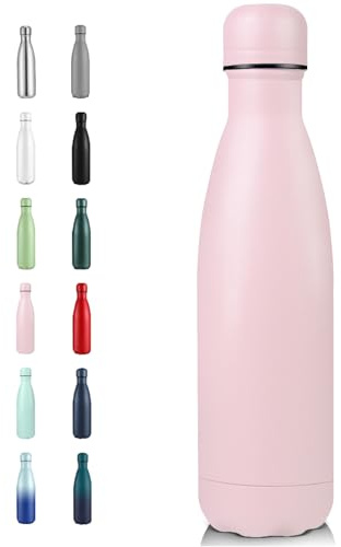 Volhoply Botella de agua aislada de acero inoxidable de 500 ml, termo de doble pared al vacío, mantiene el frío 24 horas y el calor 12 horas, disponible en paquetes de 1, 4, 8 o 12 (rosa, 1)