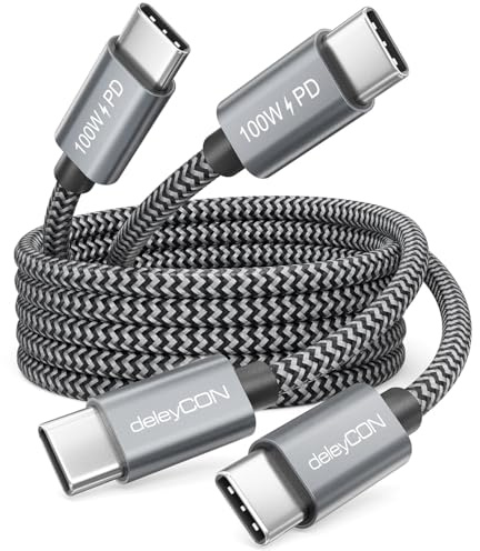 deleyCON 2x 1,5m USB C Cavo (100W Ricarica Rapida) PD 3.0 - C a C - Cavo Ricarica per iPhone 17 16 15 Pro Max Air Galaxy A16 A26 A56 S26 S25 S24 Pixel iPad MacBook AirPods Tablet Switch PS5