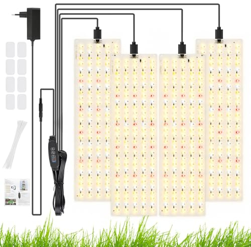 Grow Lights for Indoor Plants, 4 Pack Full Spectrum LED Grow Light Strip for Seedlings, Greenhouse Grow Lights with Auto 3/9/12H Timer, 10 Dimmable Levels, T5 Grow Light for Plant Shelves, Cabinets