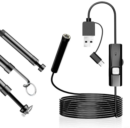 HpLive Telecamera endoscopio 3 in 1 5,5 mm 1200P HD con 6 LED regolabili IP65, impermeabile per smartphone Android e PC (350 cm)
