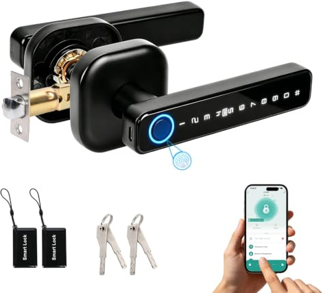 5-in-1 Intelligentes Türschloss, Elektronisches Türschloss für Bluetooth | Fingerabdruck biometrische, Temporäres Passwort, Per App gesteuert, Smart Lock, IC-Karte, für Haustür, Wohnung, Hotel, Büro