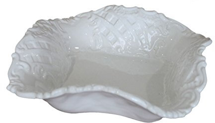 Keyhomestore- Coppa Quadrata in Ceramica barocca Bianca Decorata a Mano 100% Made in Italy di Nostra Produzione Home Decor - Larghezza cm 25