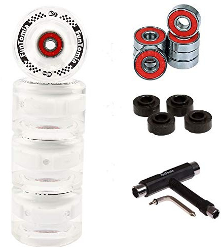 FunTomia 4 Stück (LED) Longboard/Skateboard/Mini-Board Rollen (Big Wheels) in 65x45mm 80A inkl. ABEC-9 Kugellager und Magnet Spacer 80A Rollenhärte + T-Tool