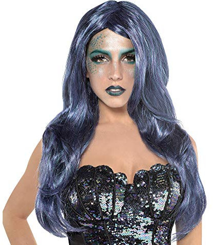 Amscan 8400528-55 - Perücke Meerjungfrau, langes Kunsthaar, Nixe, Kopfbedeckung, Langhaar, Erwachsene, Damen, Halloween, Karneval, Mottoparty