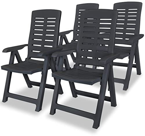 vidaXL 4X Gartenstuhl Verstellbar Witterungsbeständig Hochlehner Klappstuhl Liegestuhl Klappsessel Gartenstühle Stuhl Stühle Kunststoff Anthrazit
