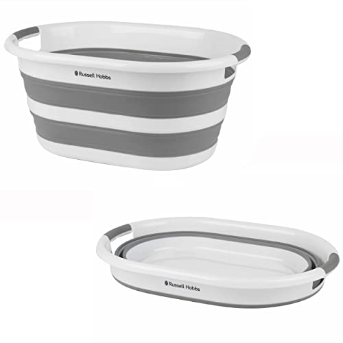 Russell Hobbs LA053879WHTEU Cesto De La Colada Adaptable a La Cadera, 27L, Para Guardar Pinzas Y Ropa Sucia o Limpia, contenedor de almacenamiento, asas ergonómicas, ahorra espacio, blanco/gris