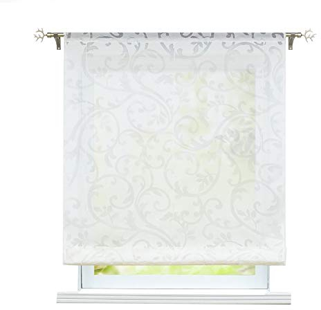 ESLIR Raffrollo Wohnzimmer Raffgardine mit Tunnelzug Gardinen Transparent Bändchenrollo Modern Vorhänge Ausbrenner Weiß BxH 100x155cm 1 Stück